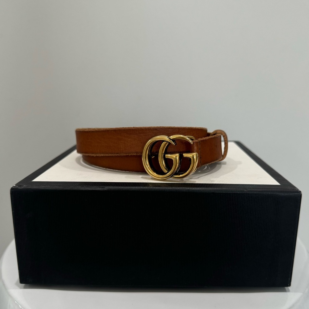 Authentic brown leather GG Marmont belt